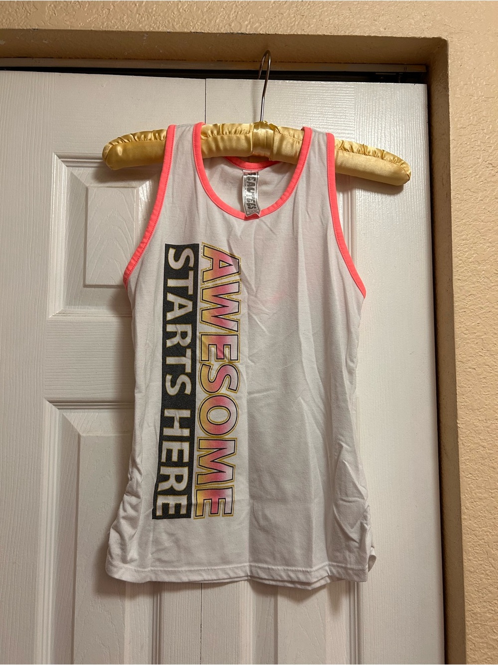 Beautees White Tank Top with Neon Pink Trim and Bold Graphic